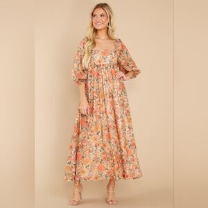 Storia Orange Floral Midi Flea Market Dress